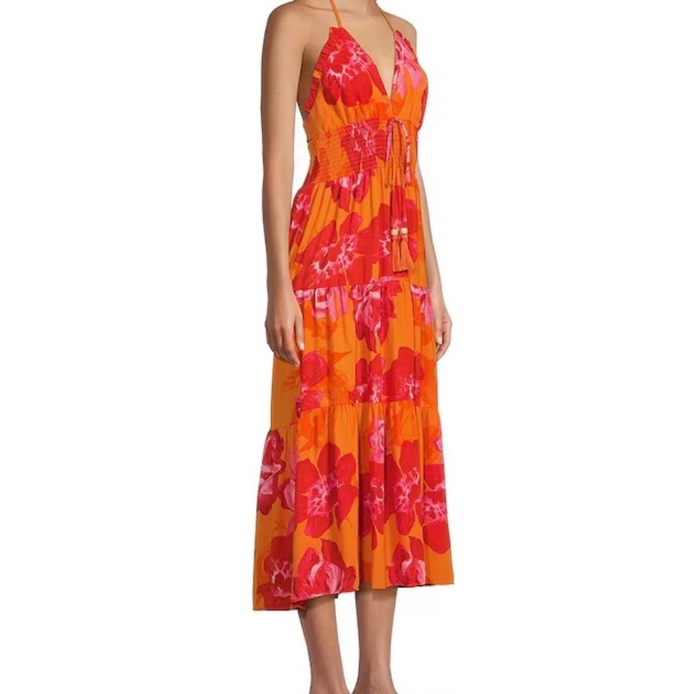 👗Host Pick👗 Vibrant Orange and Pink Halter Maxi Dress - Picture 5 of 7